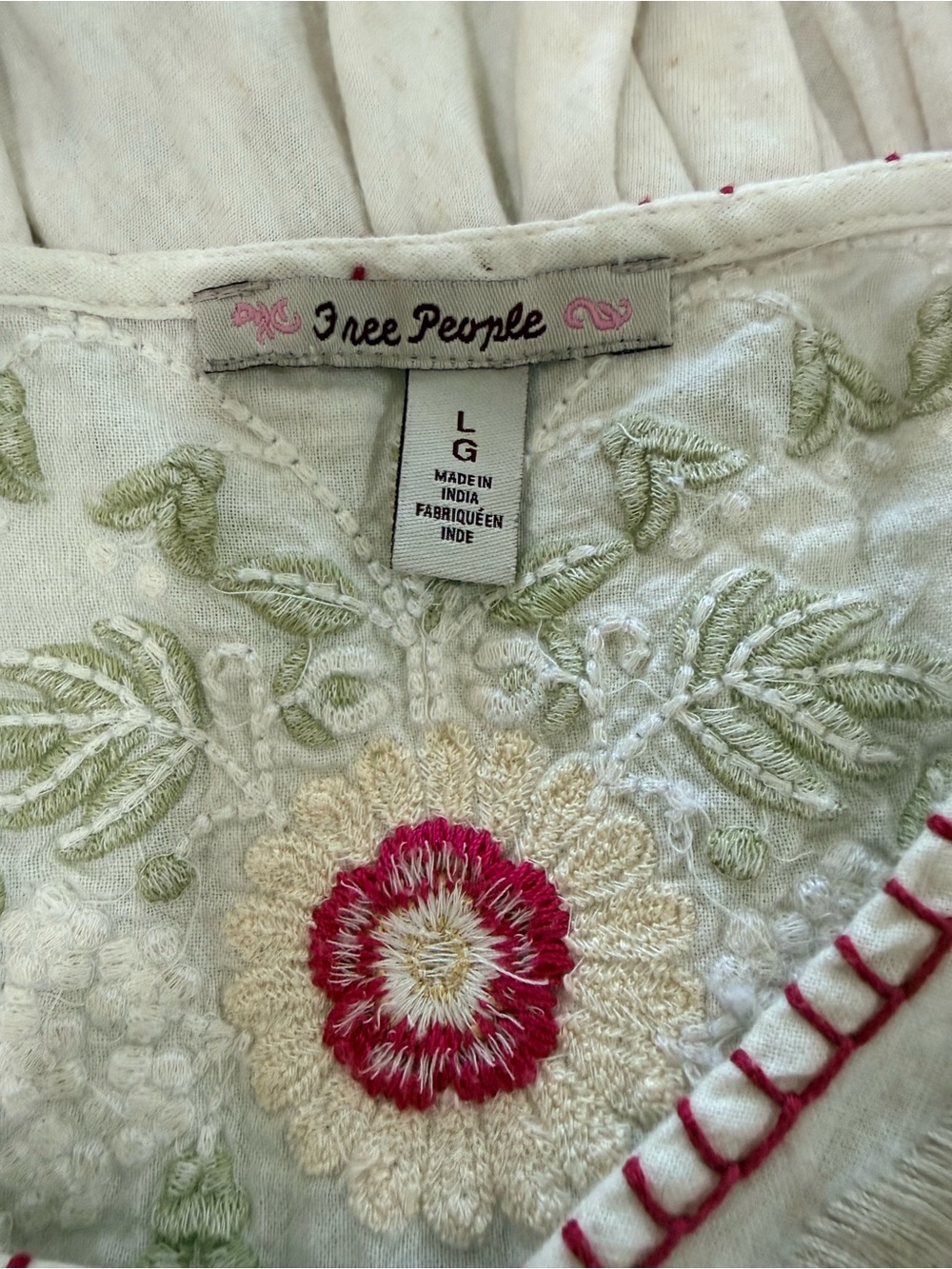 Free People Cream Embroidered Floral Print Size L - Picture 4 of 6